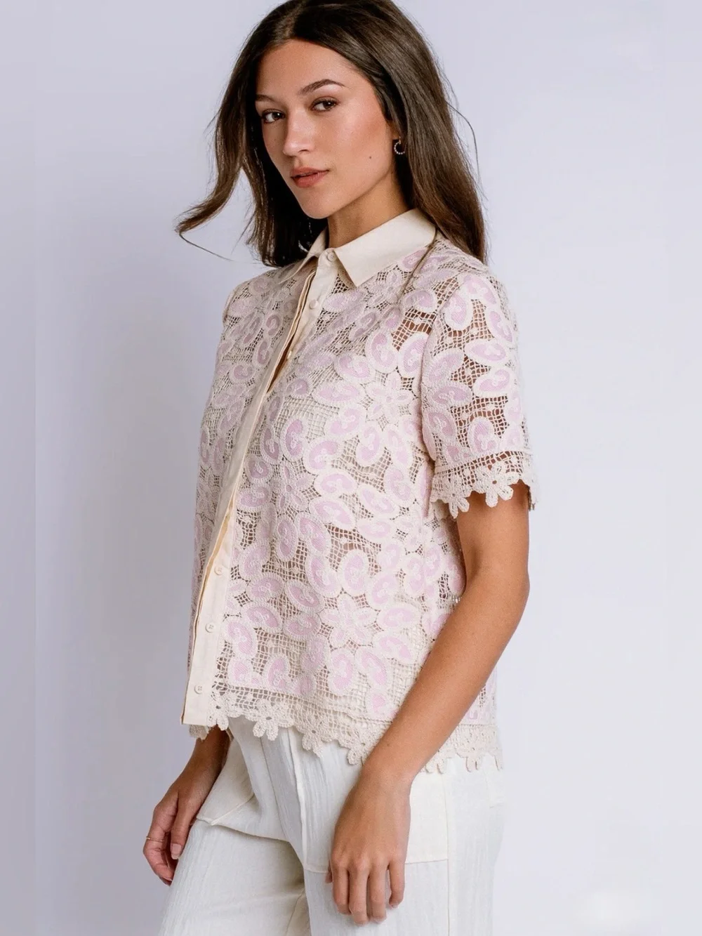 Johnny Was Billie Lace Button Down Shirt Johnny Was Jade size L - Picture 4 of 13